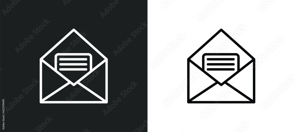 Poster open email icon isolated in white and black colors. open email outline vector icon from education co