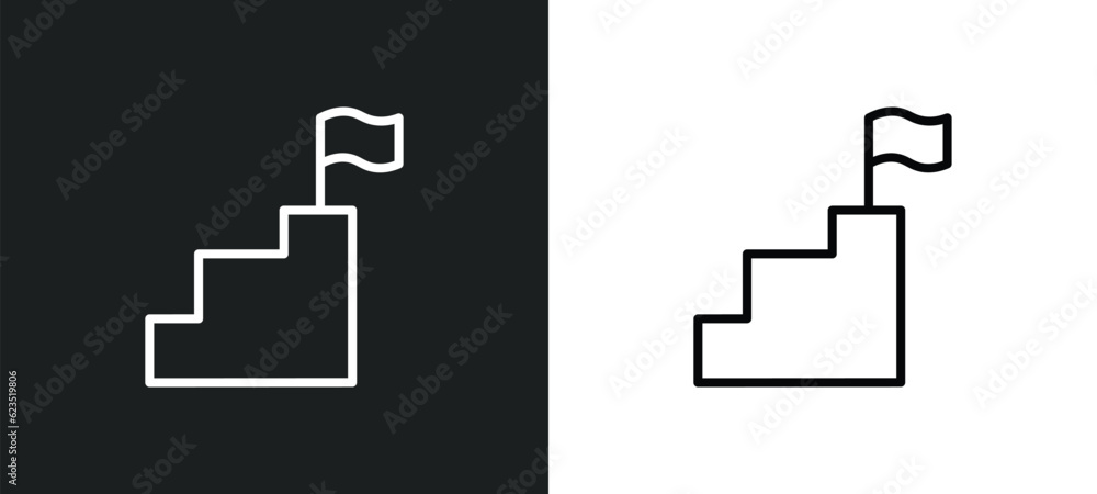 Poster steps to complete icon isolated in white and black colors. steps to complete outline vector icon fro