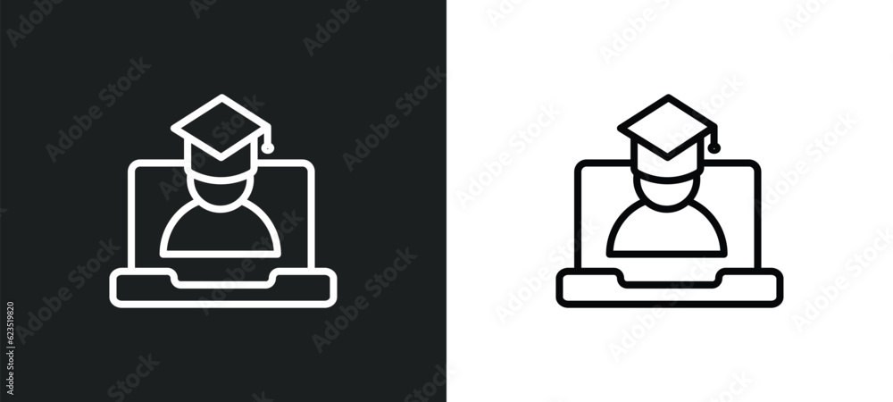 Poster online class icon isolated in white and black colors. online class outline vector icon from educatio