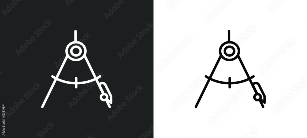 Poster draw with compass icon isolated in white and black colors. draw with compass outline vector icon fro