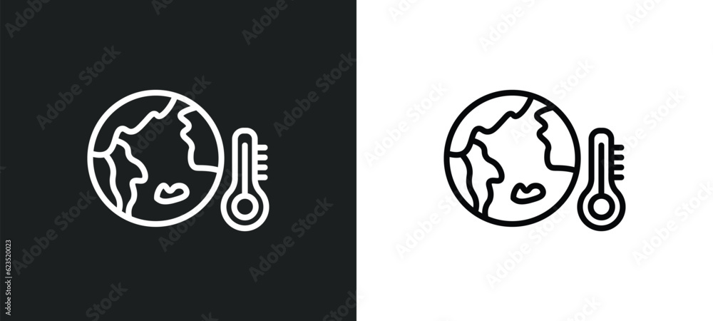 Poster warming icon isolated in white and black colors. warming outline vector icon from ecology collection