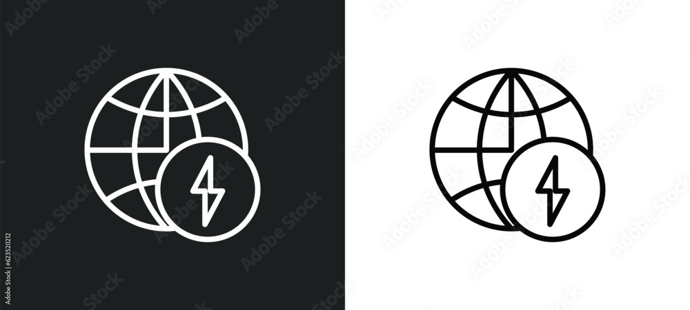 Poster energy globe icon isolated in white and black colors. energy globe outline vector icon from ecology 
