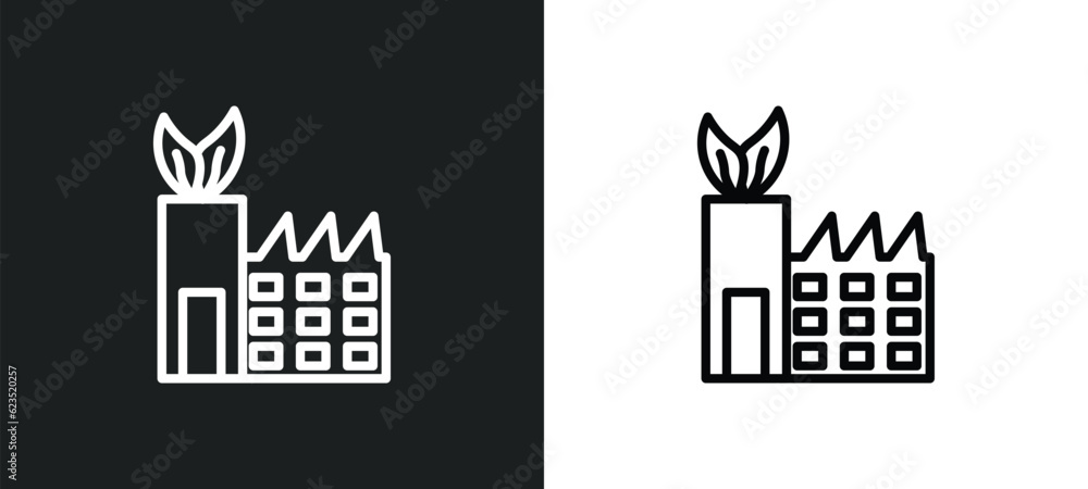 Poster eco factory icon isolated in white and black colors. eco factory outline vector icon from ecology co