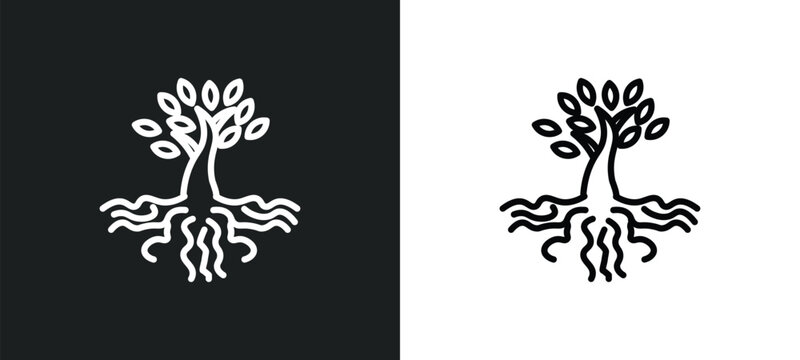 tree and roots icon isolated in white and black colors. tree and roots outline vector icon from ecology collection for web, mobile apps ui.