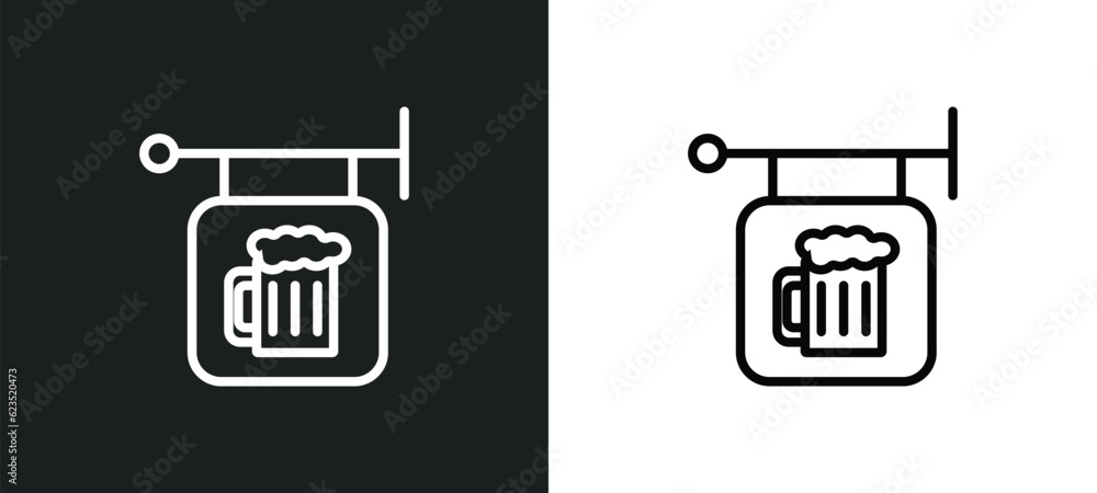 Poster pub icon isolated in white and black colors. pub outline vector icon from drinks collection for web,