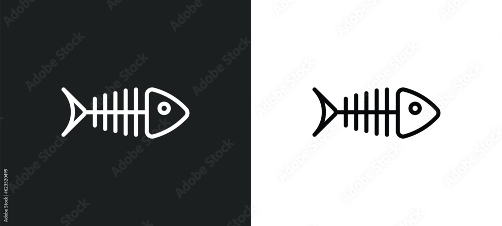 Poster fish skeleton icon isolated in white and black colors. fish skeleton outline vector icon from drinks