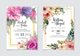 Vector hand drawing romantic watercolor wedding invitation card and menu template, Watercolor floral design decorative greeting card, eucalyptus poster birthday, holiday, summer set design background.