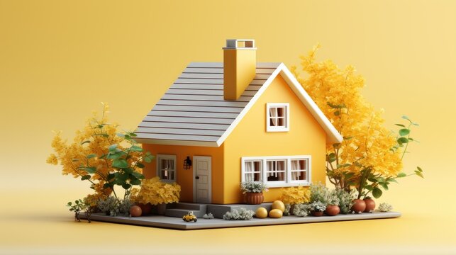 3d rendering illustration of home with yellow background