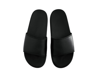 Black slip on slippers sandals isolated on white background. Blank, no label, mock up for your...