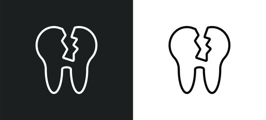 damaged tooth icon isolated in white and black colors. damaged tooth outline vector icon from dentist collection for web, mobile apps and ui.