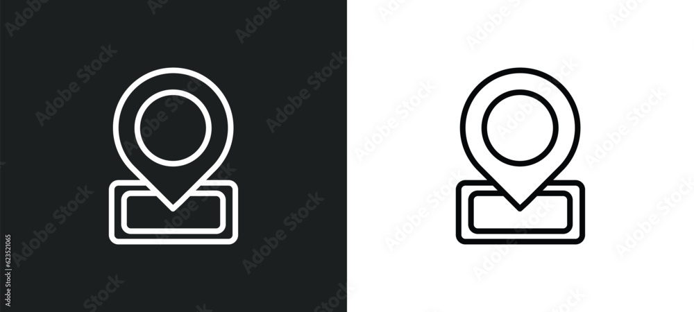 Poster localize icon isolated in white and black colors. localize outline vector icon from delivery and log
