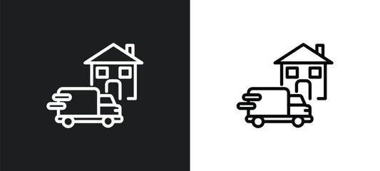 home delivery icon isolated in white and black colors. home delivery outline vector icon from packing and delivery collection for web, mobile apps and ui.