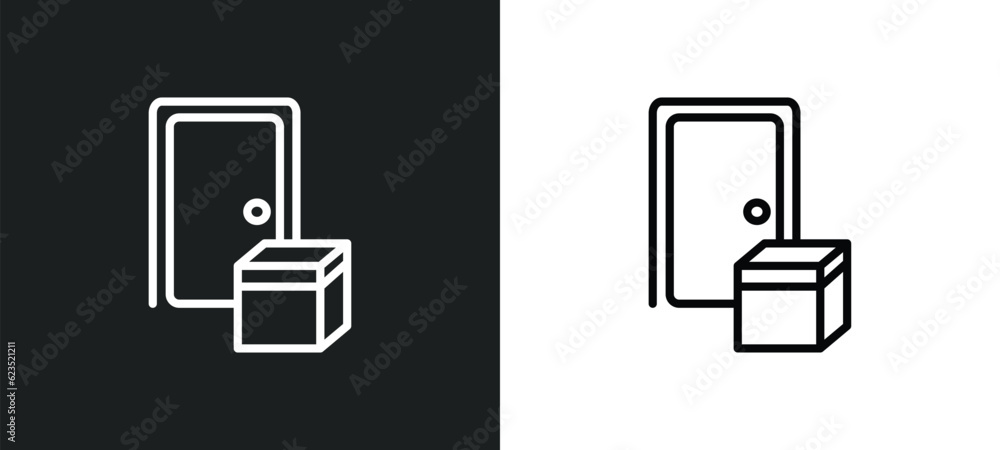 Poster on door delivery icon isolated in white and black colors. on door delivery outline vector icon from 