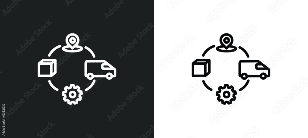 Aufkleber supply chain icon isolated in white and black colors. supply chain outline vector icon from delivery