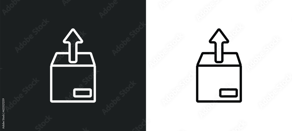 Poster unpacking icon isolated in white and black colors. unpacking outline vector icon from delivery and l