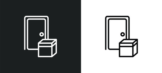 on door delivery icon isolated in white and black colors. on door delivery outline vector icon from delivery and logistic collection for web, mobile apps and ui.