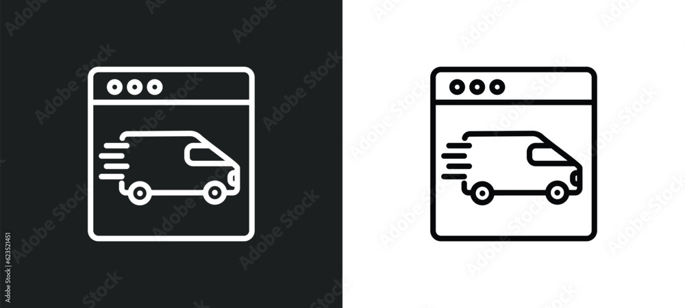 Poster delivery by website icon isolated in white and black colors. delivery by website outline vector icon