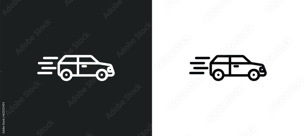 Poster delivery by car icon isolated in white and black colors. delivery by car outline vector icon from de