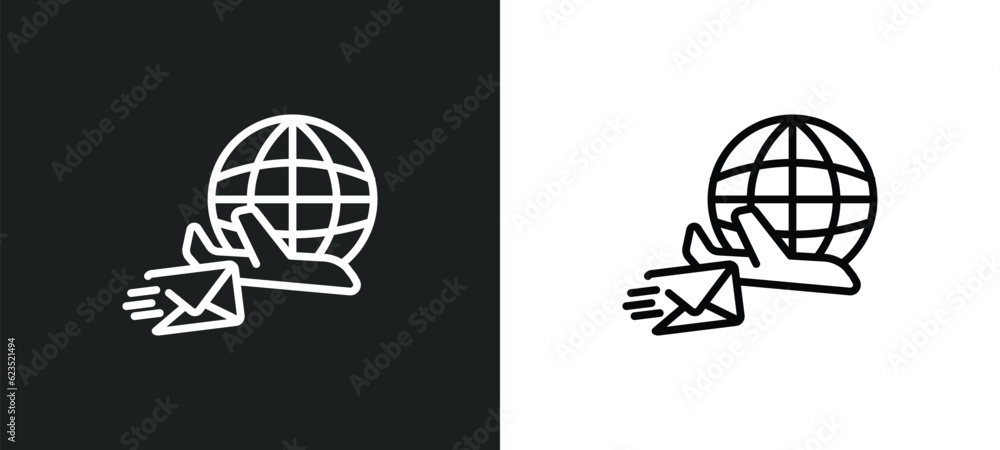 Poster air mail icon isolated in white and black colors. air mail outline vector icon from delivery and log