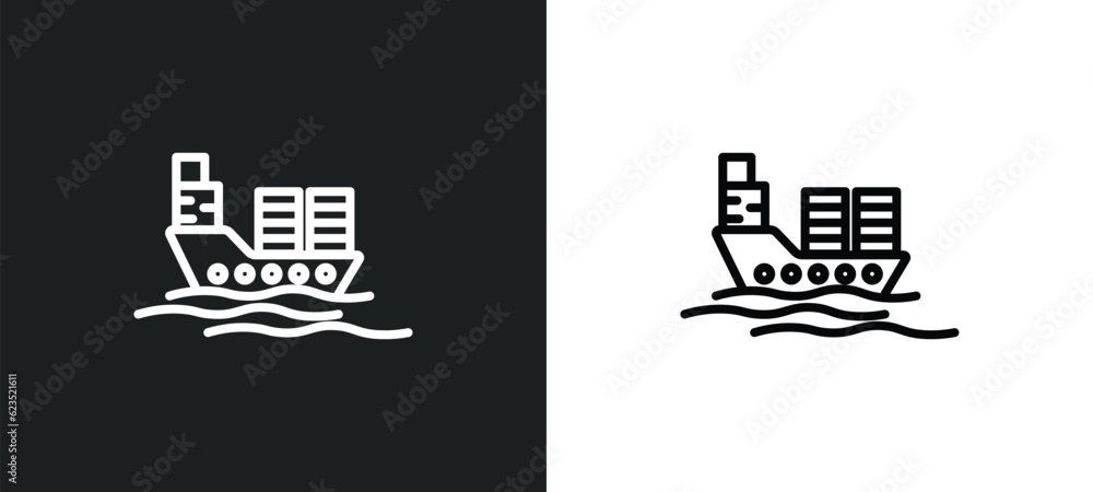 Poster logistic ship icon isolated in white and black colors. logistic ship outline vector icon from delive