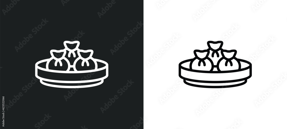 Poster dumplings icon isolated in white and black colors. dumplings outline vector icon from culture collec