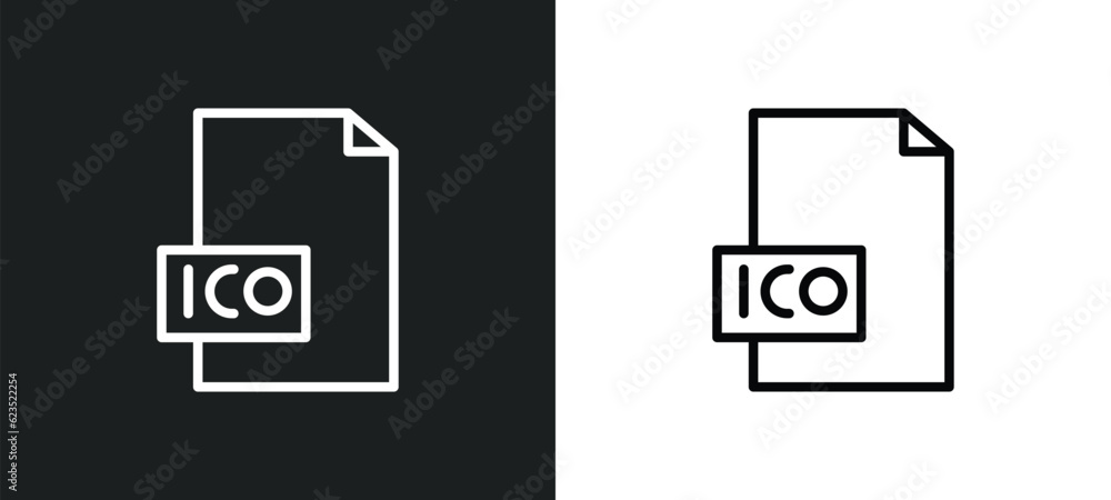 Poster ico icon isolated in white and black colors. ico outline vector icon from blockchain collection for web, mobile apps and ui.