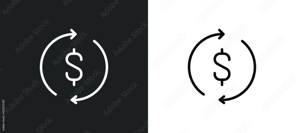 Poster dollar reload icon isolated in white and black colors. dollar reload outline vector icon from crypto