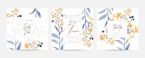 Watercolor wedding invitation template. Elegant wedding card with nude begonia floral frame multi purpose