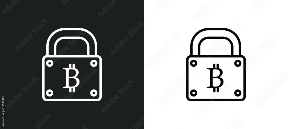 Poster bitcoin encryption icon isolated in white and black colors. bitcoin encryption outline vector icon f
