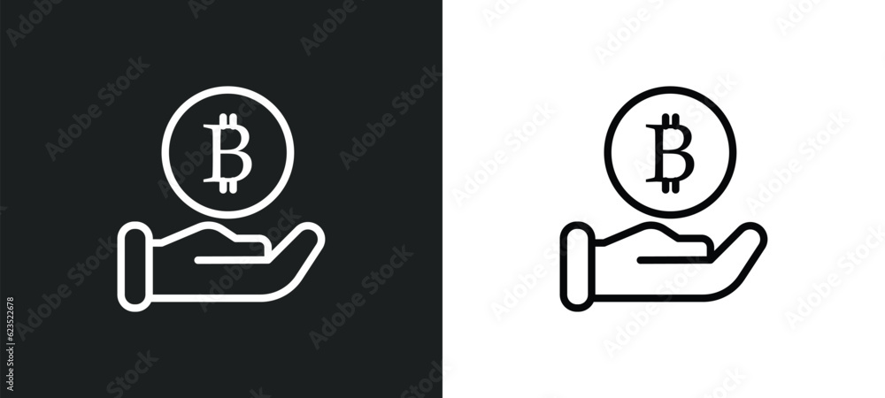 Poster bitcoin accepted icon isolated in white and black colors. bitcoin accepted outline vector icon from 