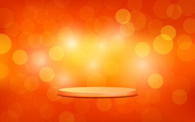 product podium display 3d orange Empty Cylinder circle and bokeh in orange color background