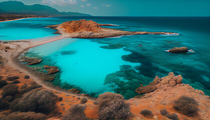 View of the sea from the beach. View from above of Elafonissi beach in Crete, Greece Ai generated image