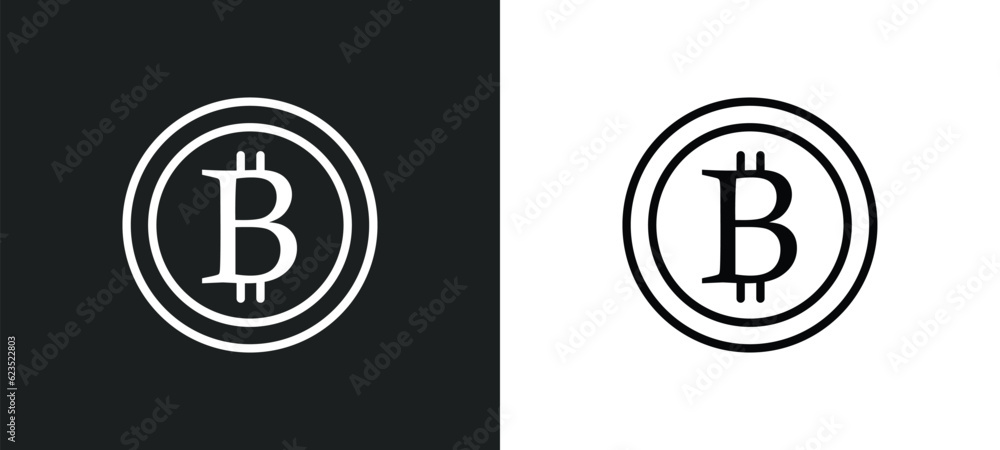 Poster bitcoins icon isolated in white and black colors. bitcoins outline vector icon from cryptocurrency c