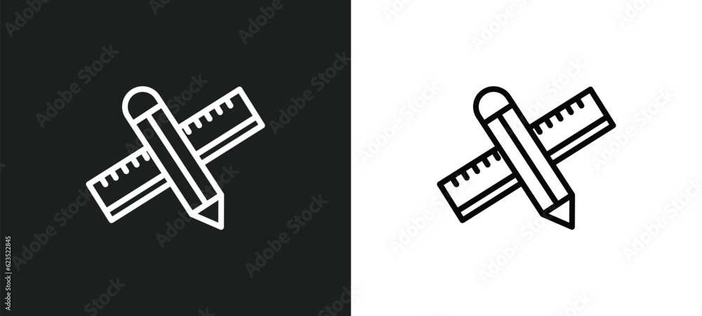 Aufkleber pencil and ruler icon isolated in white and black colors. pencil and ruler outline vector icon from 