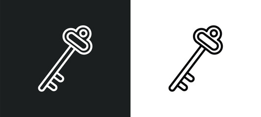 antique key icon isolated in white and black colors. antique key outline vector icon from construction tools collection for web, mobile apps and ui.