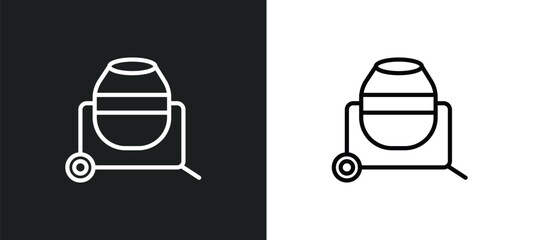 concrete mixer icon isolated in white and black colors. concrete mixer outline vector icon from construction tools collection for web, mobile apps and ui. - obrazy, fototapety, plakaty