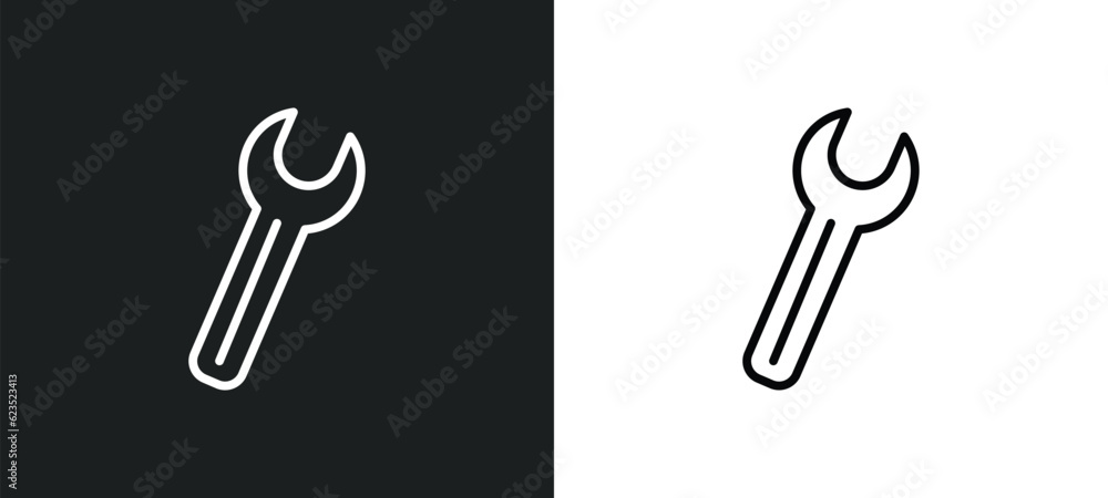 Poster spanner icon isolated in white and black colors. spanner outline vector icon from construction colle