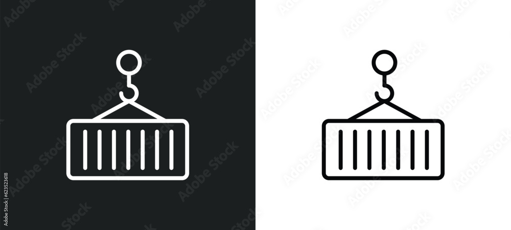 Poster derrick with load icon isolated in white and black colors. derrick with load outline vector icon fro