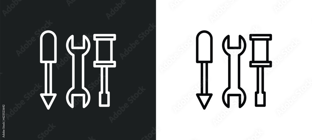 Aufkleber three tools icon isolated in white and black colors. three tools outline vector icon from constructi