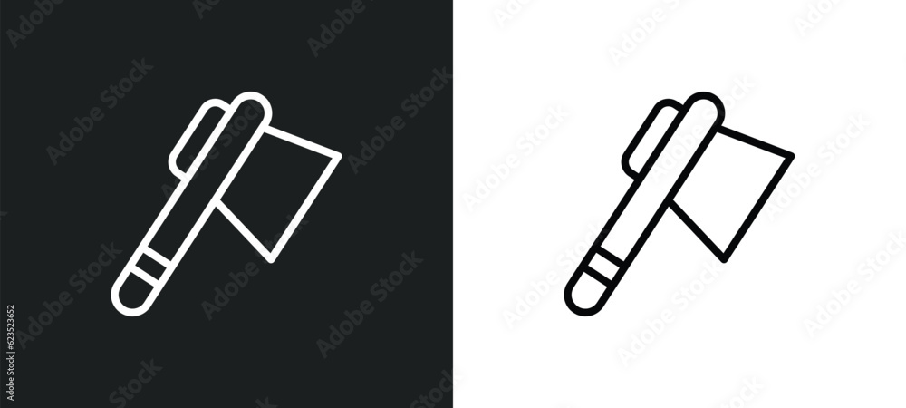 Poster inclined ax icon isolated in white and black colors. inclined ax outline vector icon from constructi