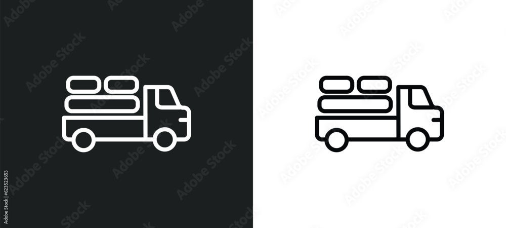 Poster truck with load icon isolated in white and black colors. truck with load outline vector icon from co