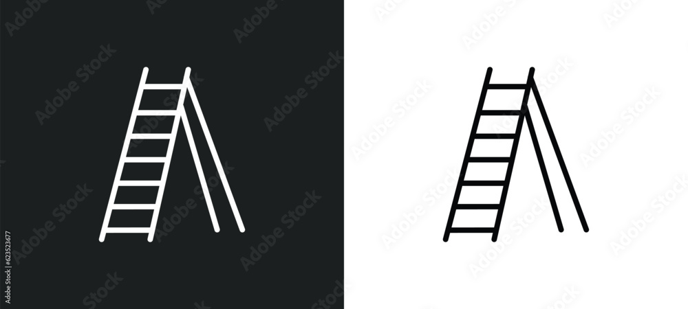 Poster double ladder icon isolated in white and black colors. double ladder outline vector icon from constr
