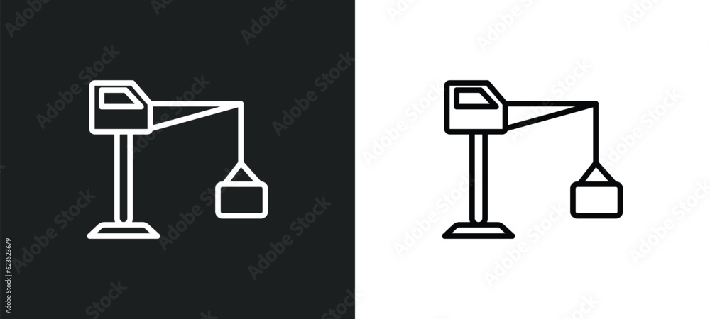 Poster big derrick with boxes icon isolated in white and black colors. big derrick with boxes outline vecto
