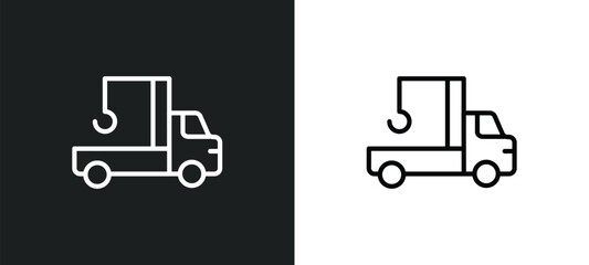 crane truck icon isolated in white and black colors. crane truck outline vector icon from construction collection for web, mobile apps and ui.