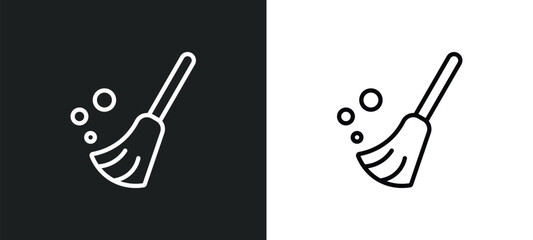 sweeping broom icon isolated in white and black colors. sweeping broom outline vector icon from construction collection for web, mobile apps and ui.