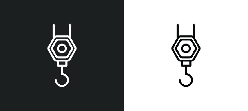 pulley hook icon isolated in white and black colors. pulley hook outline vector icon from construction collection for web, mobile apps and ui.