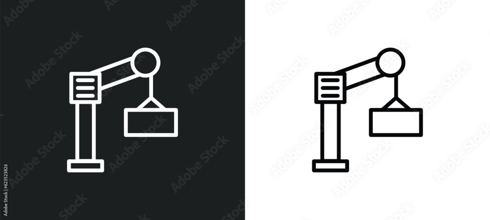 Poster derrick with boxes icon isolated in white and black colors. derrick with boxes outline vector icon f