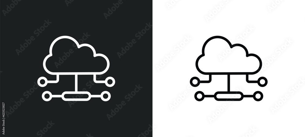 Poster cloud network icon isolated in white and black colors. cloud network outline vector icon from comput