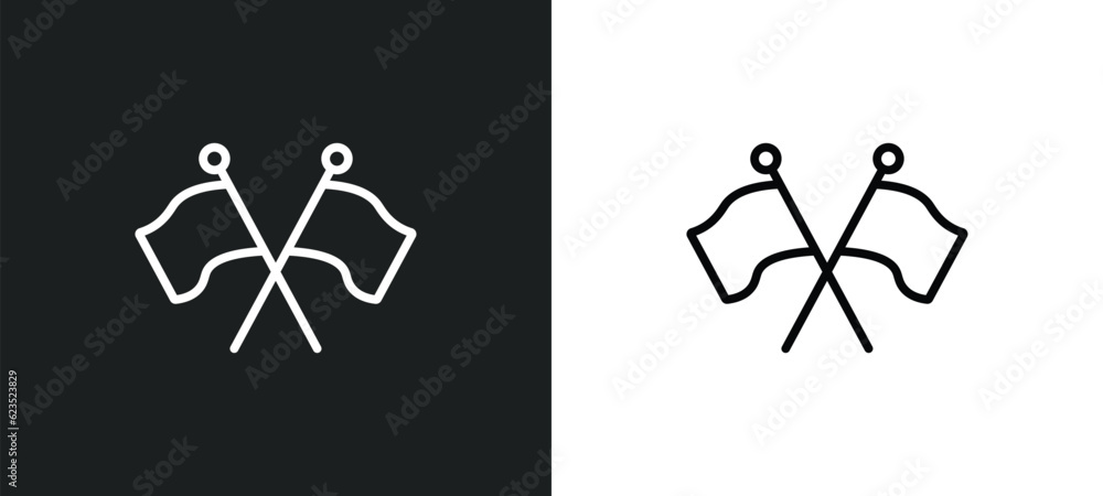 Poster flags crossed icon isolated in white and black colors. flags crossed outline vector icon from constr
