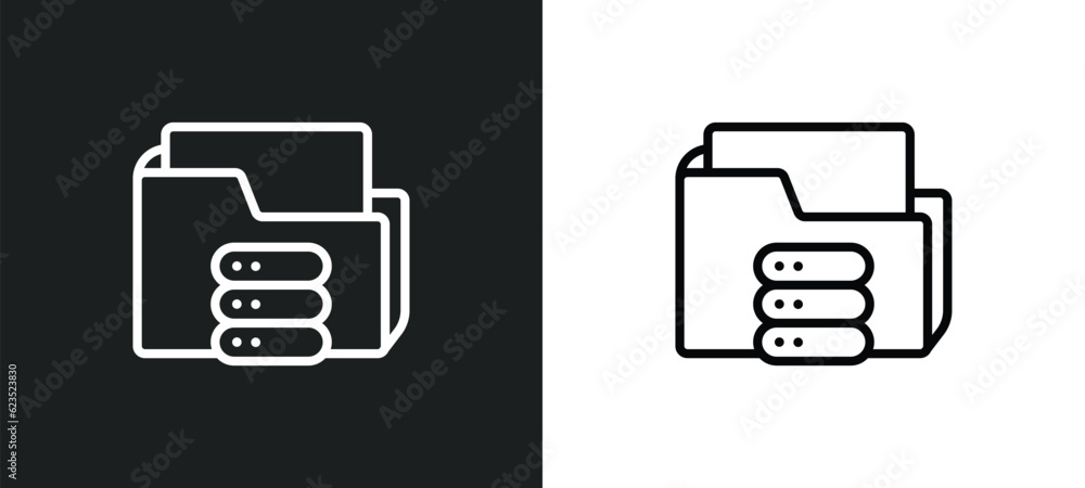 Poster connected folder data icon isolated in white and black colors. connected folder data outline vector 